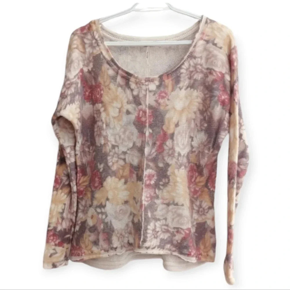 Free People Floral Wool and Angora Rabbit Hair Pullover Sweater Small